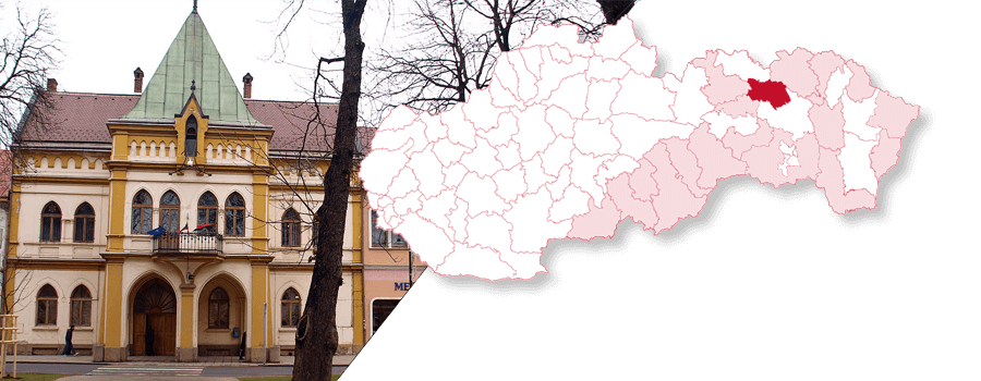 Mapa Slovenska so zvýrazneným okresom Sabinov