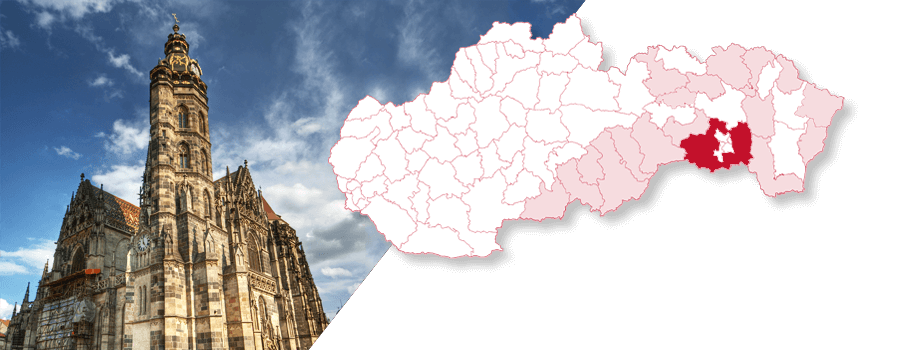 Mapa Slovenska so zvýrazneným okresom Košice-okolie